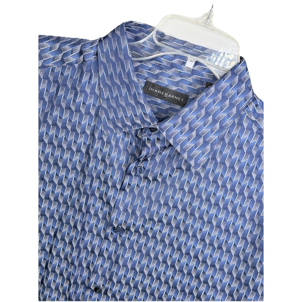 Jhane Barnes Shirt Men's XL Blue Geometric Silk Blend Long Sleeve Button Up